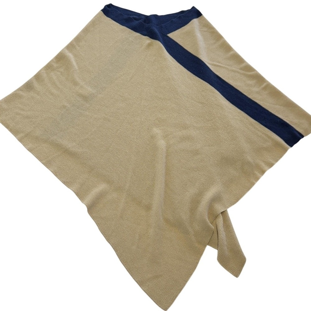 Novica Poncho Women One Size Tan Navy Alpaca Blend Knit Wrap Boho Layering Peru - Picture 2 of 7
